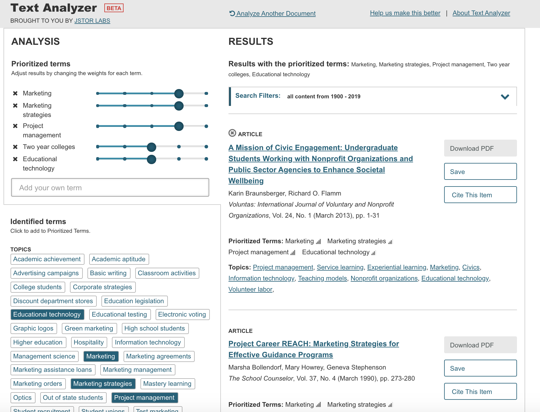 JSTOR Text Analyzer | Introduction To Digital Humanities 2019