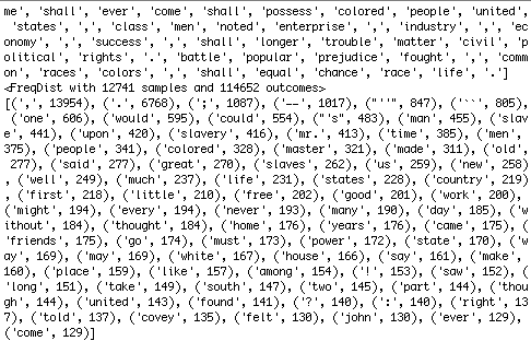 Output of the top 80 most frequent terms.